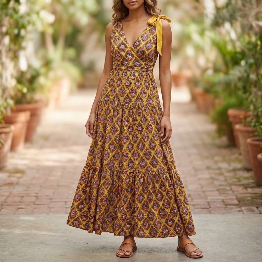 Maeve Anthropologie Luella Maxi Dress Womens XS Yellow Floral Tiered NWT